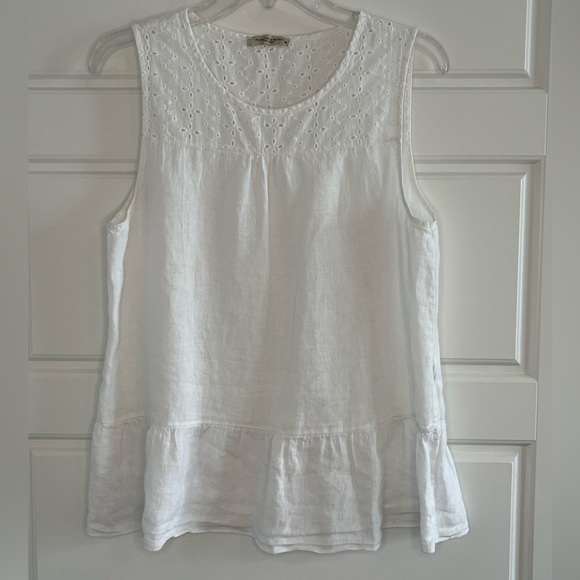 Francesca Bettini 100% Linen Sleeveless Eyelet Ruffle Hem Blouse Top Boho Medium - Picture 1 of 10
